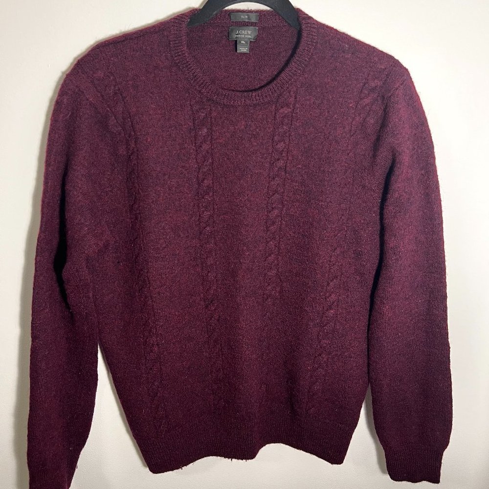 J Crew Men's Merino Wool Cable-Knit Sweater XL with Elbow Patches